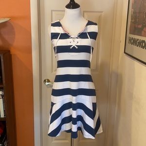 Chaps blue and white wide striped dress donated